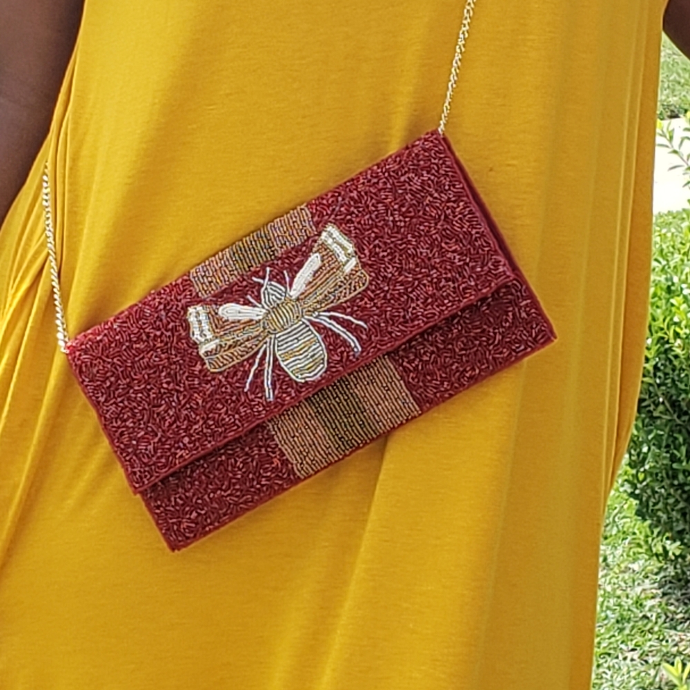 Bee & Crimson Envelope Clutch